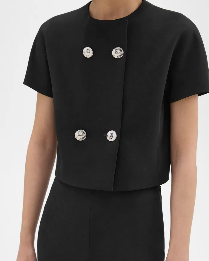 Women Theory Tops DoubleBreasted Crop Top In Crepe Black