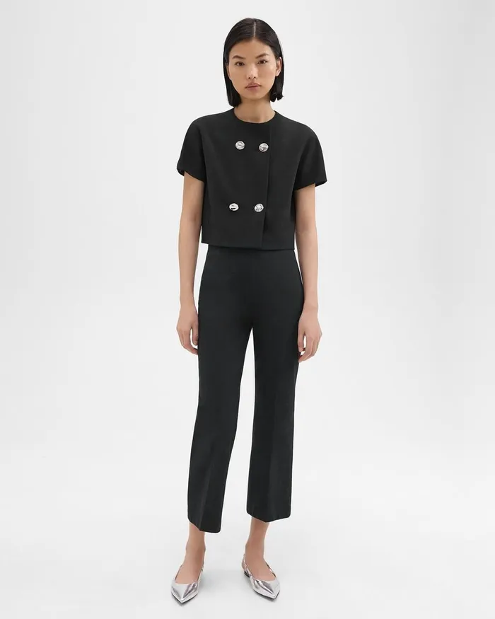 Women Theory Tops DoubleBreasted Crop Top In Crepe Black
