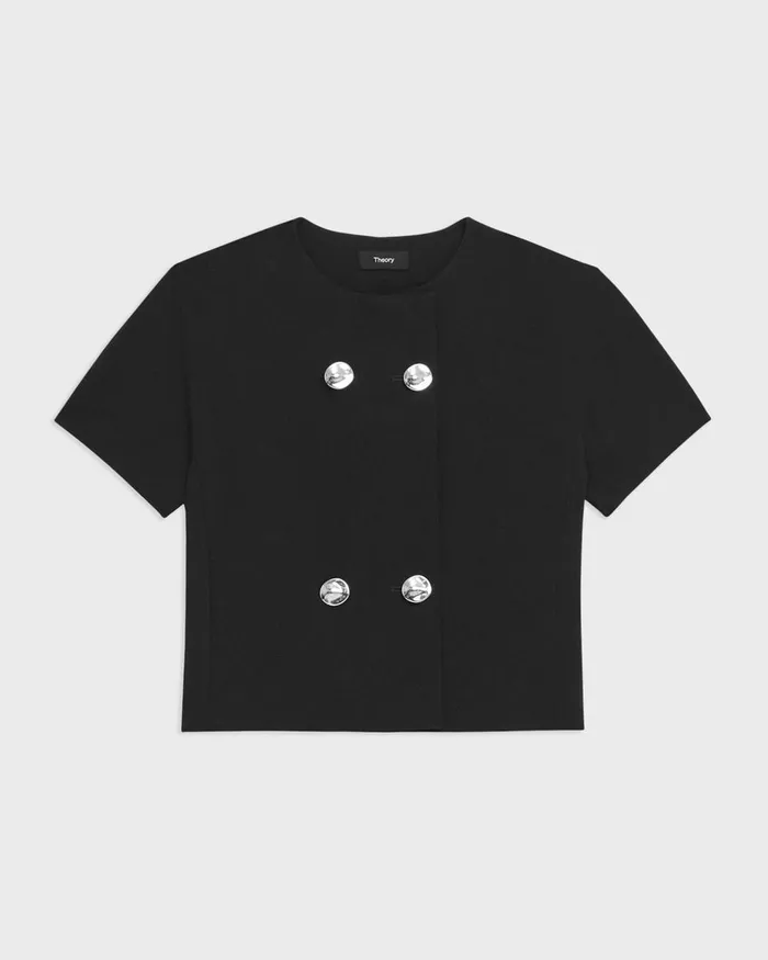 Women Theory Tops DoubleBreasted Crop Top In Crepe Black