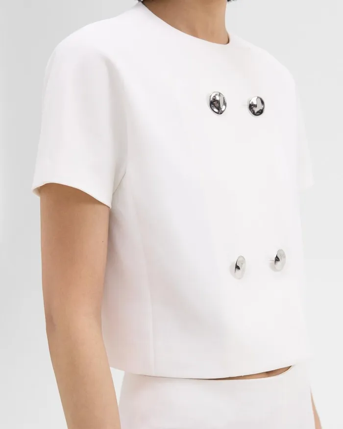 Women Theory Tops DoubleBreasted Crop Top In Crepe Ivory