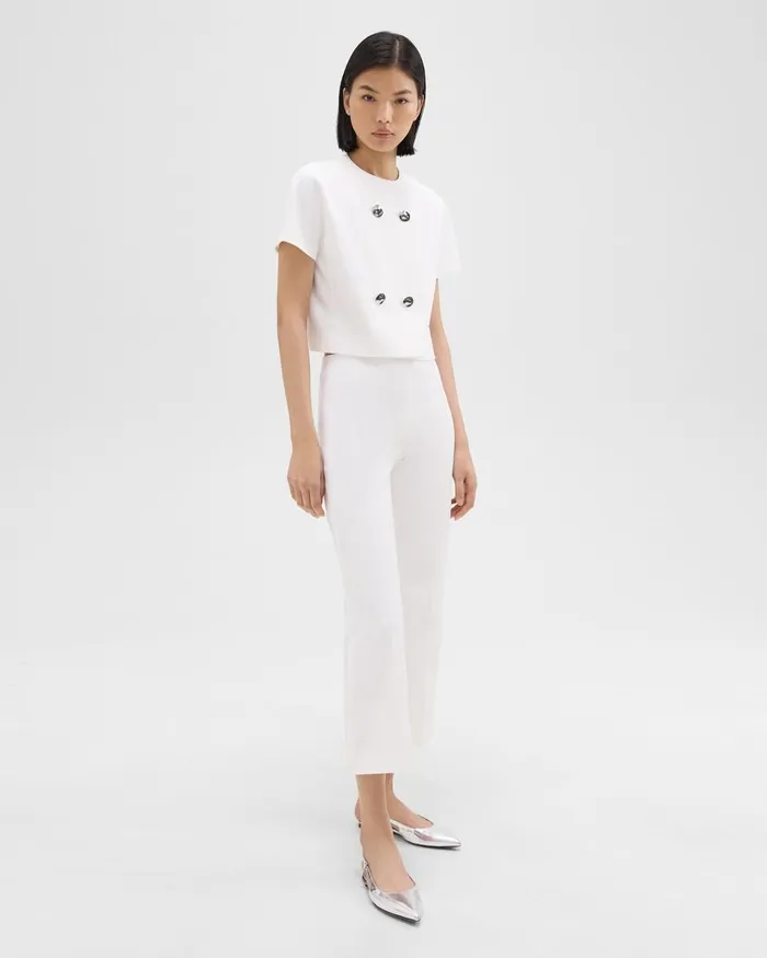 Women Theory Tops DoubleBreasted Crop Top In Crepe Ivory