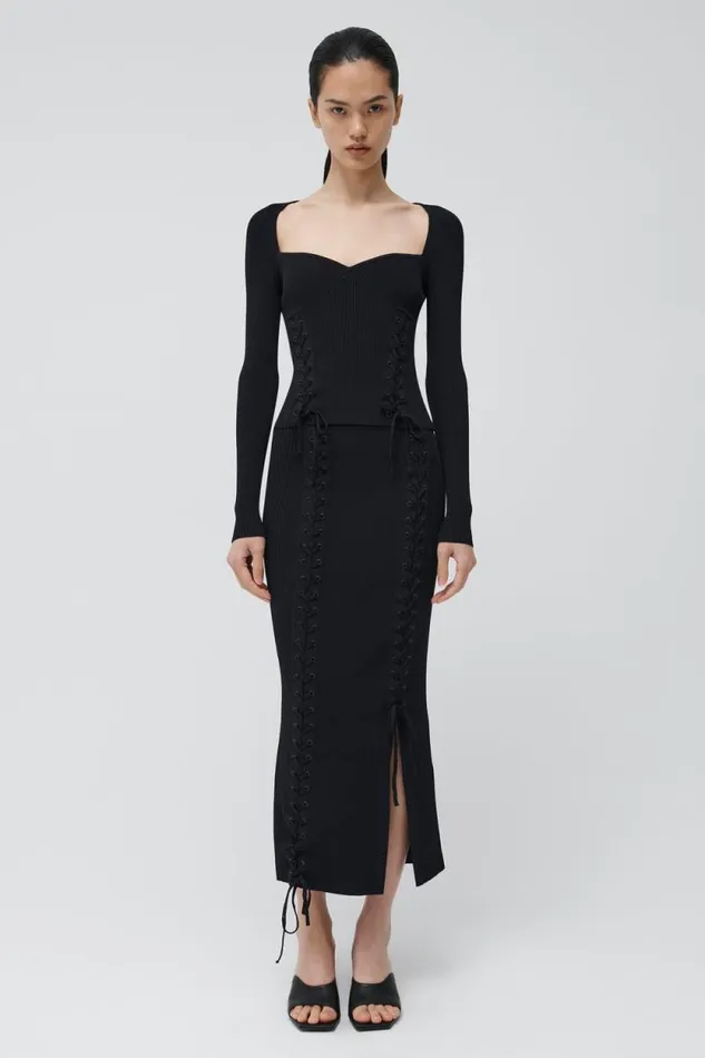 Women Tops and Bodysuits Jonathan Simkhai Daphane Top Black Long Sleeve Sculpted Top