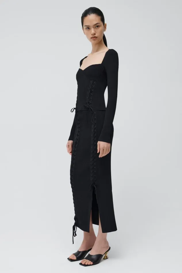 Women Tops and Bodysuits Jonathan Simkhai Daphane Top Black Long Sleeve Sculpted Top Women Tops and Bodysuits Jonathan Simkhai Daphane Top Black Long Sleeve Sculpted Top