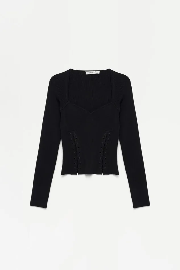 Women Tops and Bodysuits Jonathan Simkhai Daphane Top Black Long Sleeve Sculpted Top Women Tops and Bodysuits Jonathan Simkhai Daphane Top Black Long Sleeve Sculpted Top