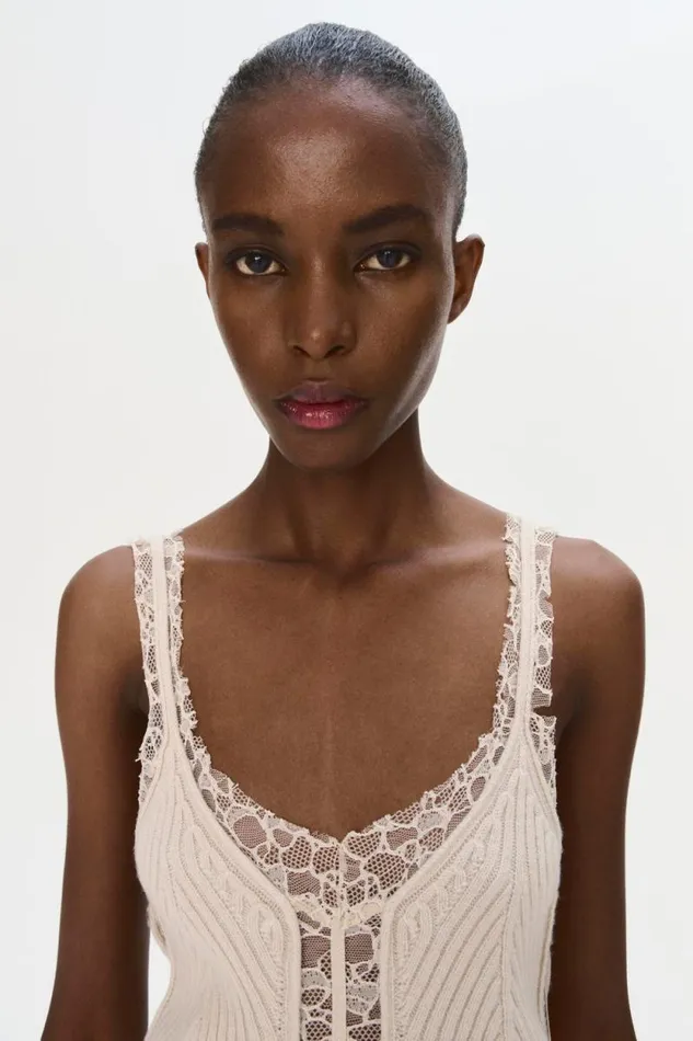Women Tops and Bodysuits Jonathan Simkhai Elsie Top Beige Cami Top W Lace Detail Women Tops and Bodysuits Jonathan Simkhai Elsie Top Beige Cami Top W Lace Detail