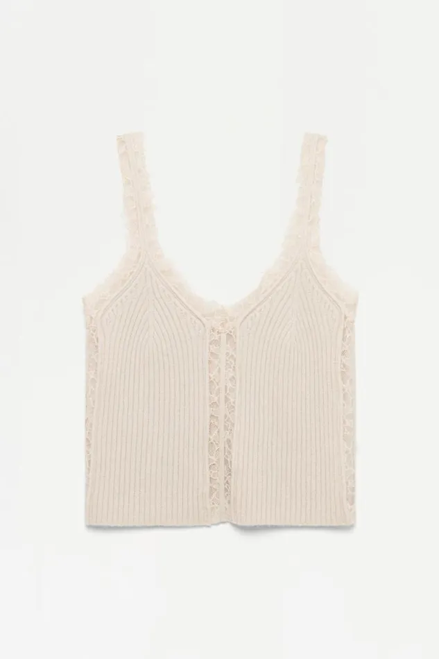 Women Tops and Bodysuits Jonathan Simkhai Elsie Top Beige Cami Top W Lace Detail Women Tops and Bodysuits Jonathan Simkhai Elsie Top Beige Cami Top W Lace Detail