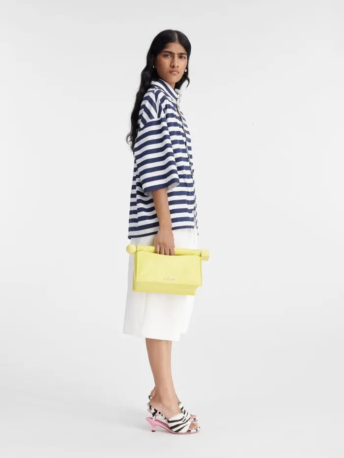Women Tops and Shirts JACQUEMUS The Pablo Shortsleeve Shirt Print White and Blue Stripes Women Tops and Shirts JACQUEMUS The Pablo Shortsleeve Shirt Print White and Blue Stripes