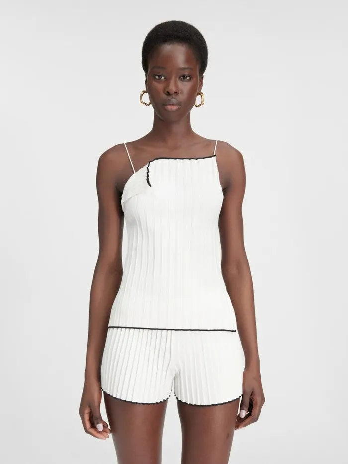 Women Tops and Shirts JACQUEMUS The Pleated Knit Top White Women Tops and Shirts JACQUEMUS The Pleated Knit Top White