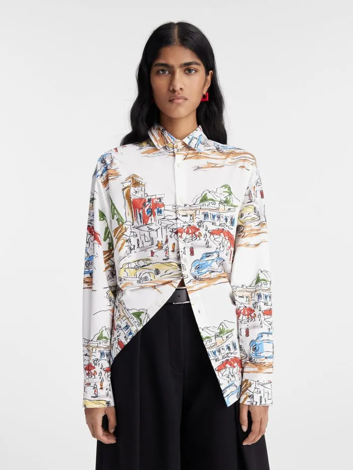 Women Tops and Shirts JACQUEMUS The Simon Shirt Print Capri Cars White