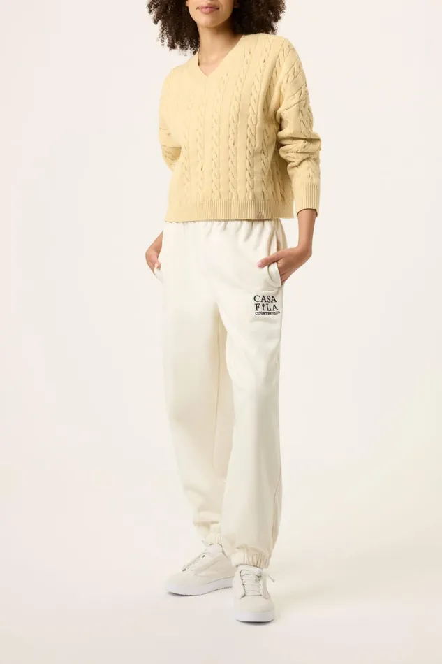 Women Tops and TShirts Fila Baseline Chunky VNeck Sweater 200 Soy Bean Women Tops and TShirts Fila Baseline Chunky VNeck Sweater 200 Soy Bean