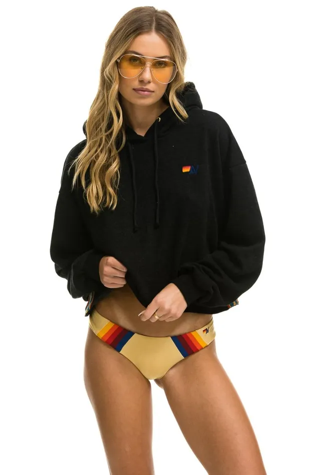 Women Tops Aviator Nation BOLT STRIPE RELAXED CROPPED PULLOVER HOODIE 8211 BLACK Women Tops Aviator Nation BOLT STRIPE RELAXED CROPPED PULLOVER HOODIE 8211 BLACK