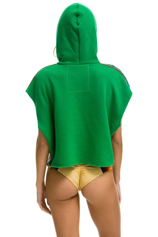 Women Tops Aviator Nation BOLT STRIPE SLEEVELESS RELAXED CROPPED PULLOVER HOODIE 8211 KELLY GREEN