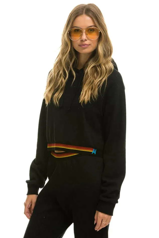 Women Tops Aviator Nation LOGO STRIPE CROP PULLOVER HOODIE 8211 BLACK Women Tops Aviator Nation LOGO STRIPE CROP PULLOVER HOODIE 8211 BLACK