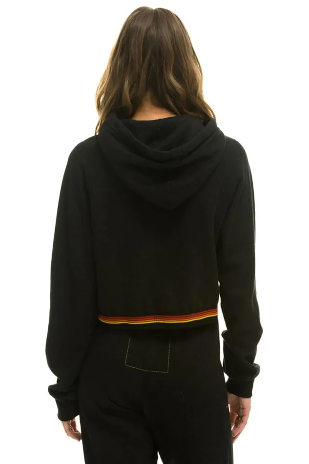 Women Tops Aviator Nation LOGO STRIPE CROP PULLOVER HOODIE 8211 BLACK Women Tops Aviator Nation LOGO STRIPE CROP PULLOVER HOODIE 8211 BLACK