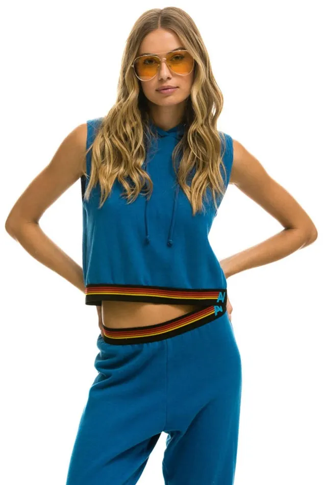 Women Tops Aviator Nation LOGO STRIPE SLEEVELESS CROP PULLOVER HOODIE 8211 CARIBBEAN Women Tops Aviator Nation LOGO STRIPE SLEEVELESS CROP PULLOVER HOODIE 8211 CARIBBEAN