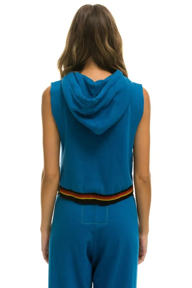 Women Tops Aviator Nation LOGO STRIPE SLEEVELESS CROP PULLOVER HOODIE 8211 CARIBBEAN Women Tops Aviator Nation LOGO STRIPE SLEEVELESS CROP PULLOVER HOODIE 8211 CARIBBEAN