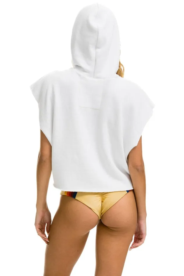 Women Tops Aviator Nation SMILEY SUNSET SLEEVELESS RELAXED CROPPED PULLOVER HOODIE 8211 WHITE