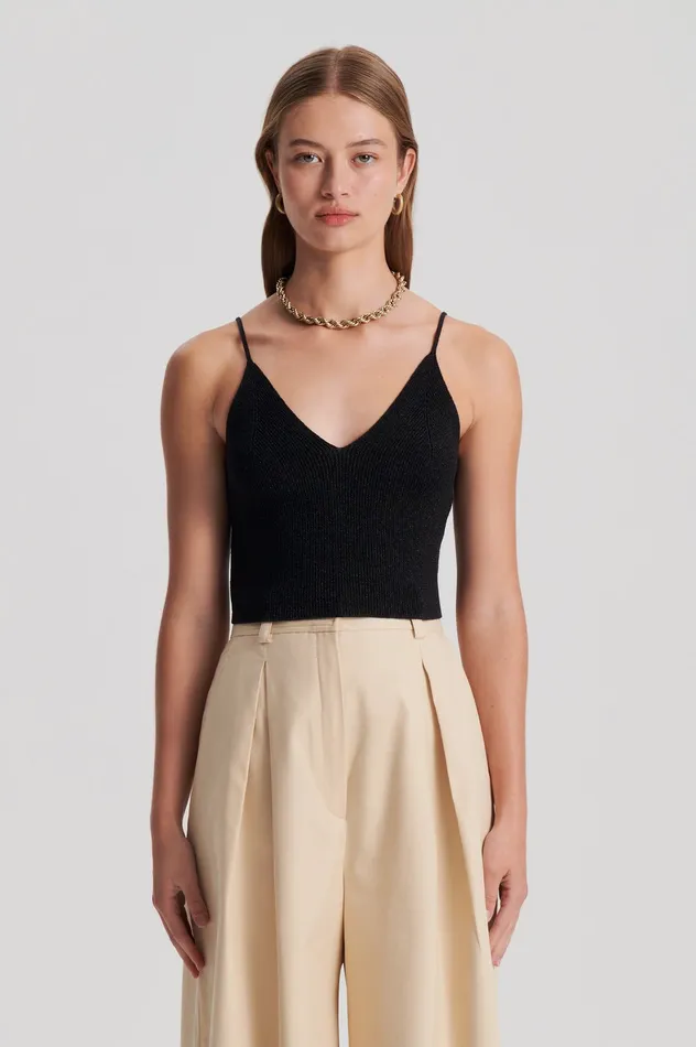 Women Tops Scanlan Theodore METALLIC KNIT CAMISOLE BLACK