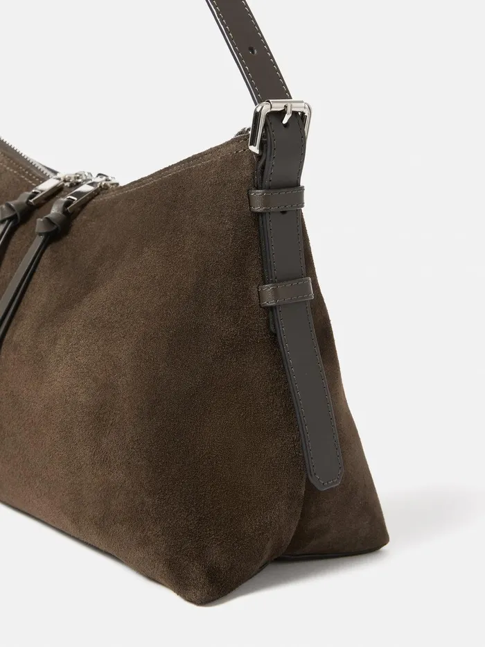 Women Trafalgar Suede Shoulder Bag Khaki Jigsaw Leather