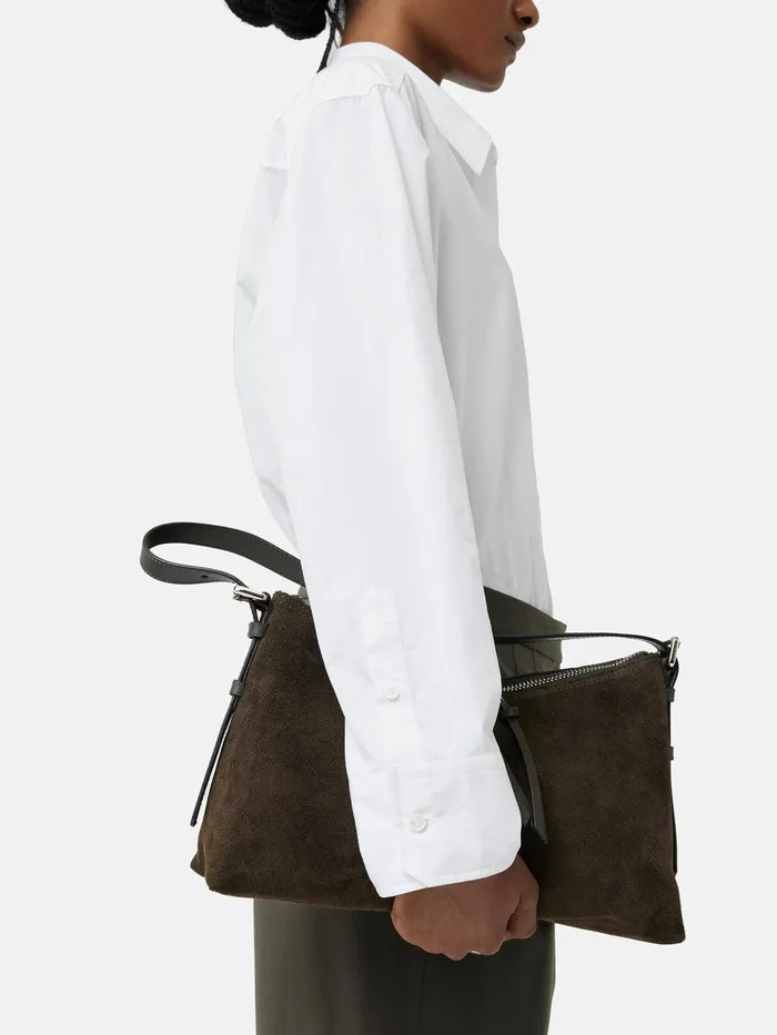 Women Trafalgar Suede Shoulder Bag Khaki Jigsaw Leather