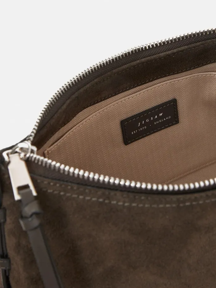 Women Trafalgar Suede Shoulder Bag Khaki Jigsaw Leather