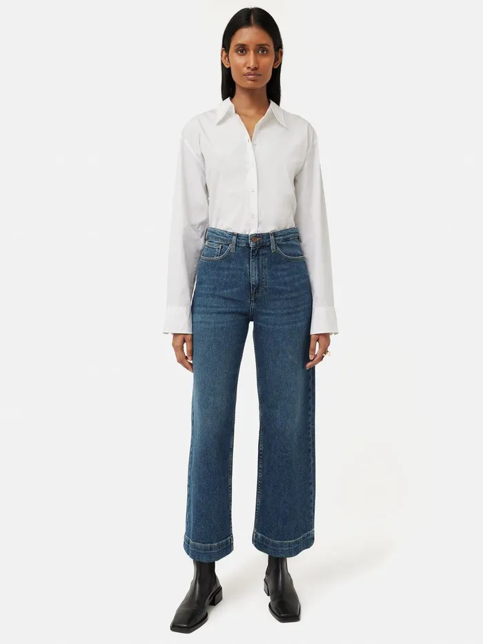 Women Tyne Wide Leg Cropped Jean Vintage Mid Blue Jigsaw Denim