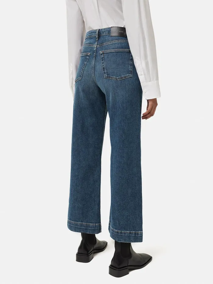 Women Tyne Wide Leg Cropped Jean Vintage Mid Blue Jigsaw Denim