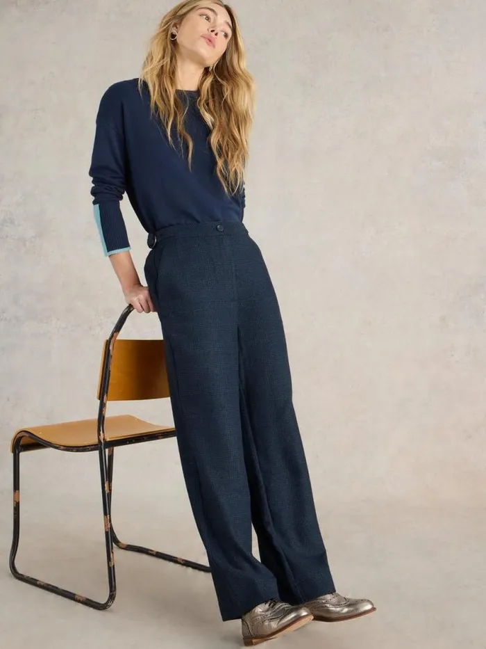 Women Una Tweedy Wide Leg Trouser Navy Multi White Stuff Trousers