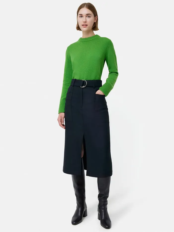 Women Wool Belted Utility Skirt Navy Jigsaw Skirts