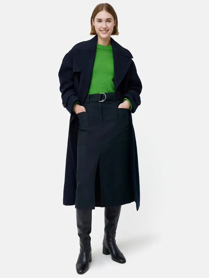 Women Wool Belted Utility Skirt Navy Jigsaw Skirts