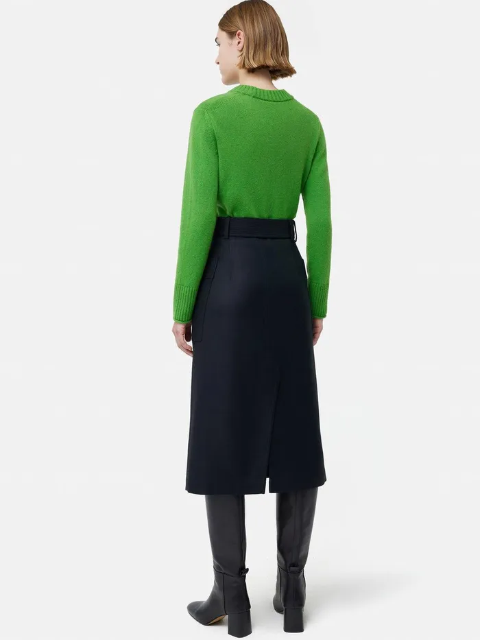 Women Wool Belted Utility Skirt Navy Jigsaw Skirts