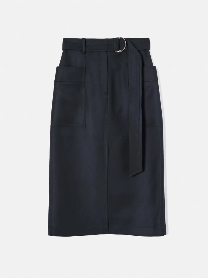 Women Wool Belted Utility Skirt Navy Jigsaw Skirts