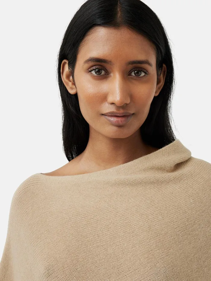Women Wool Cashmere Blend Drape Poncho Beige Jigsaw Knitwear and Cashmere