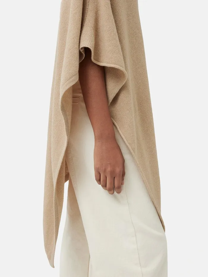 Women Wool Cashmere Blend Drape Poncho Beige Jigsaw Knitwear and Cashmere