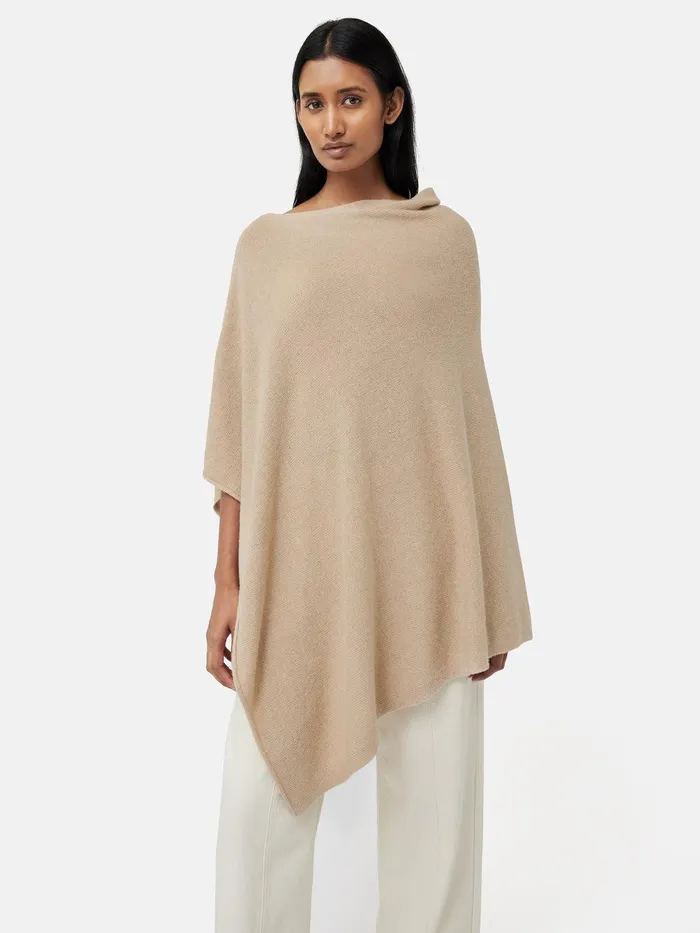 Women Wool Cashmere Blend Drape Poncho Beige Jigsaw Knitwear and Cashmere