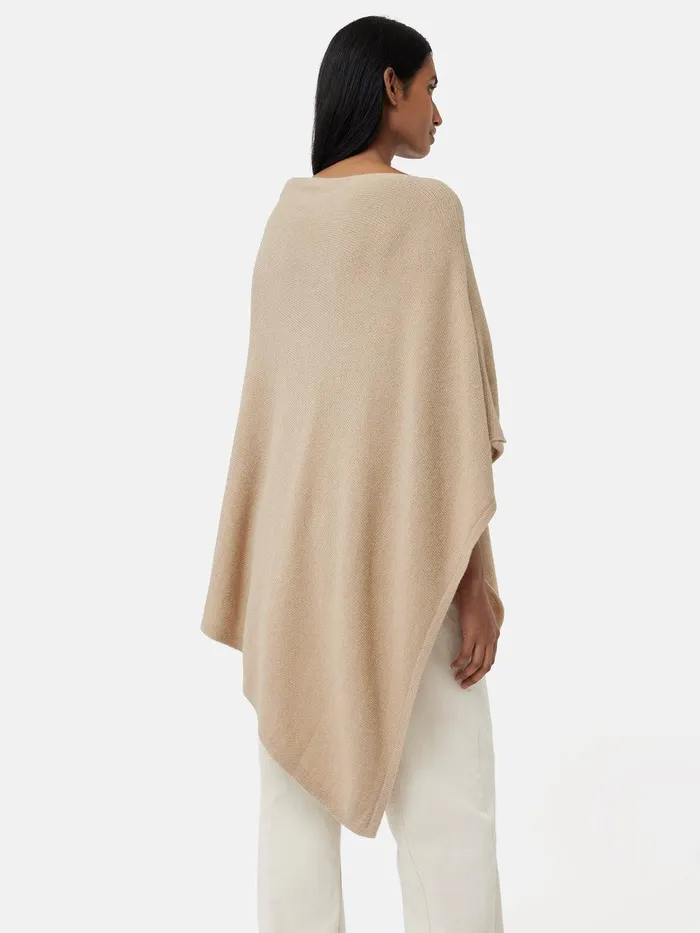 Women Wool Cashmere Blend Drape Poncho Beige Jigsaw Knitwear and Cashmere