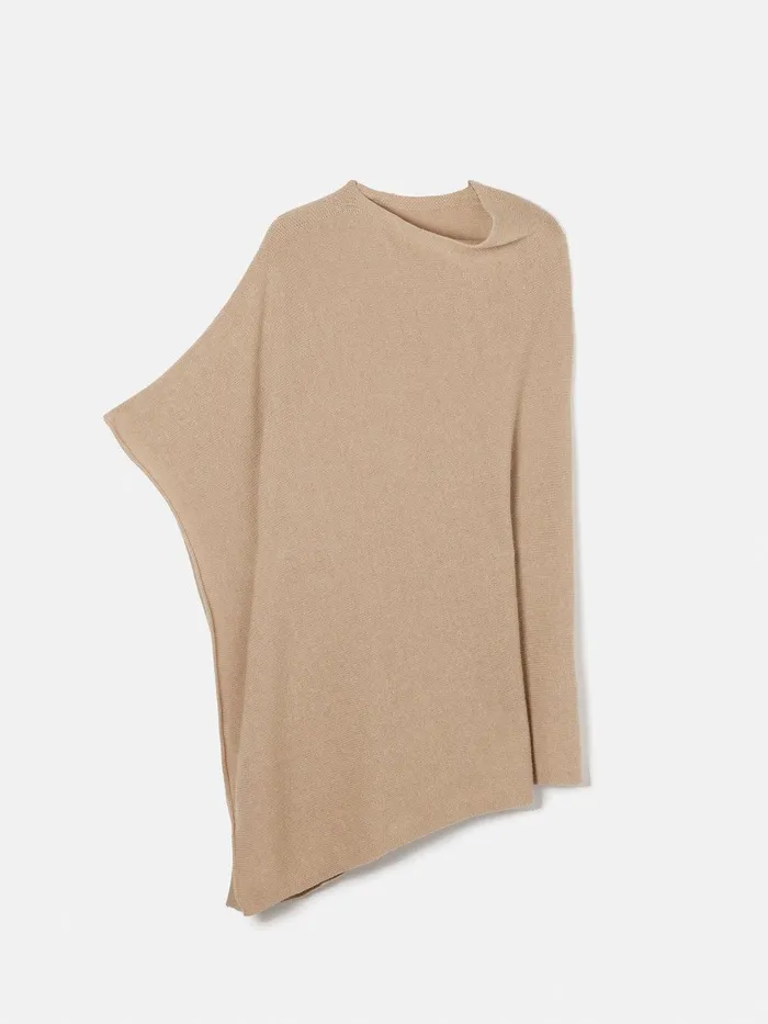 Women Wool Cashmere Blend Drape Poncho Beige Jigsaw Knitwear and Cashmere