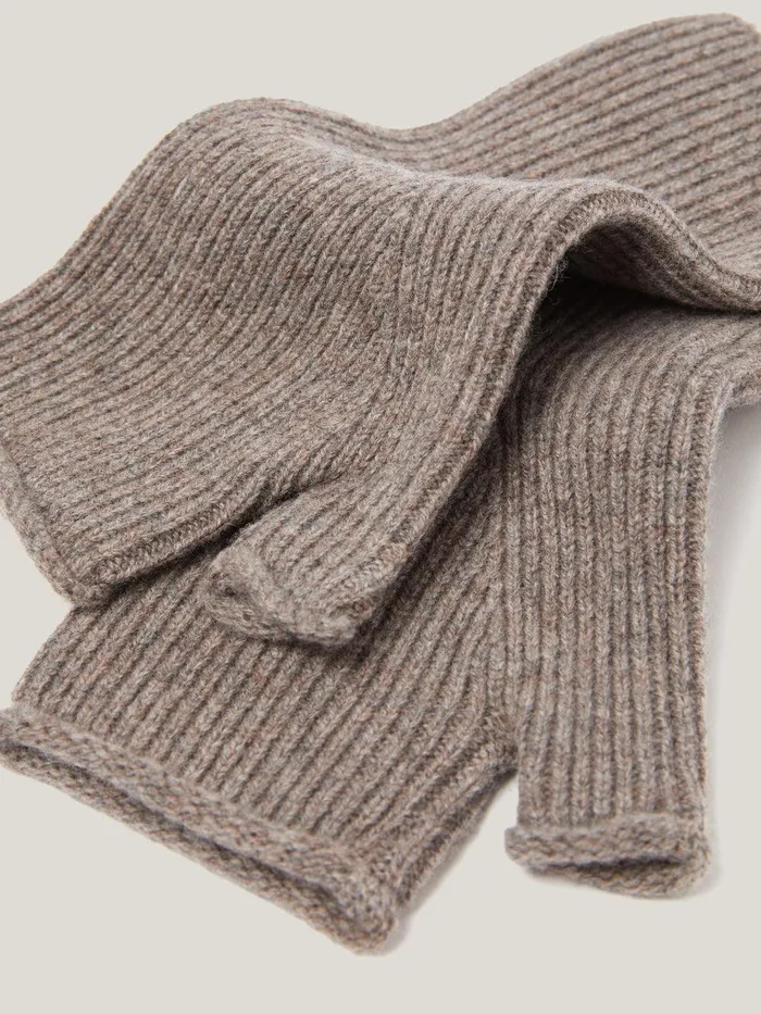 Women Wool Cashmere Blend Mittens Oatmeal Jigsaw Knitwear and Cashmere