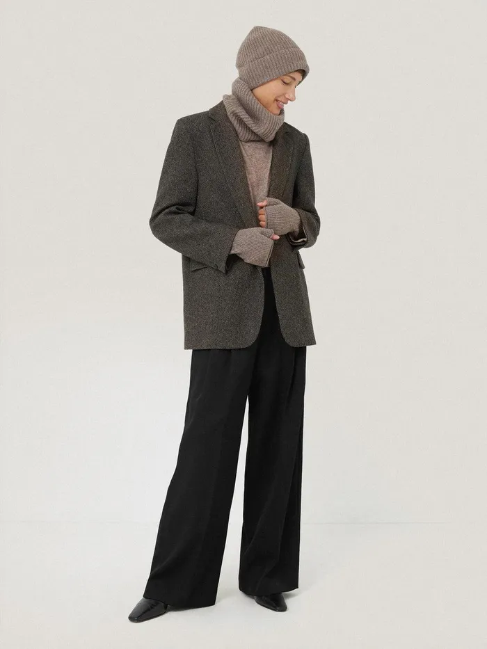 Women Wool Cashmere Blend Mittens Oatmeal Jigsaw Knitwear and Cashmere
