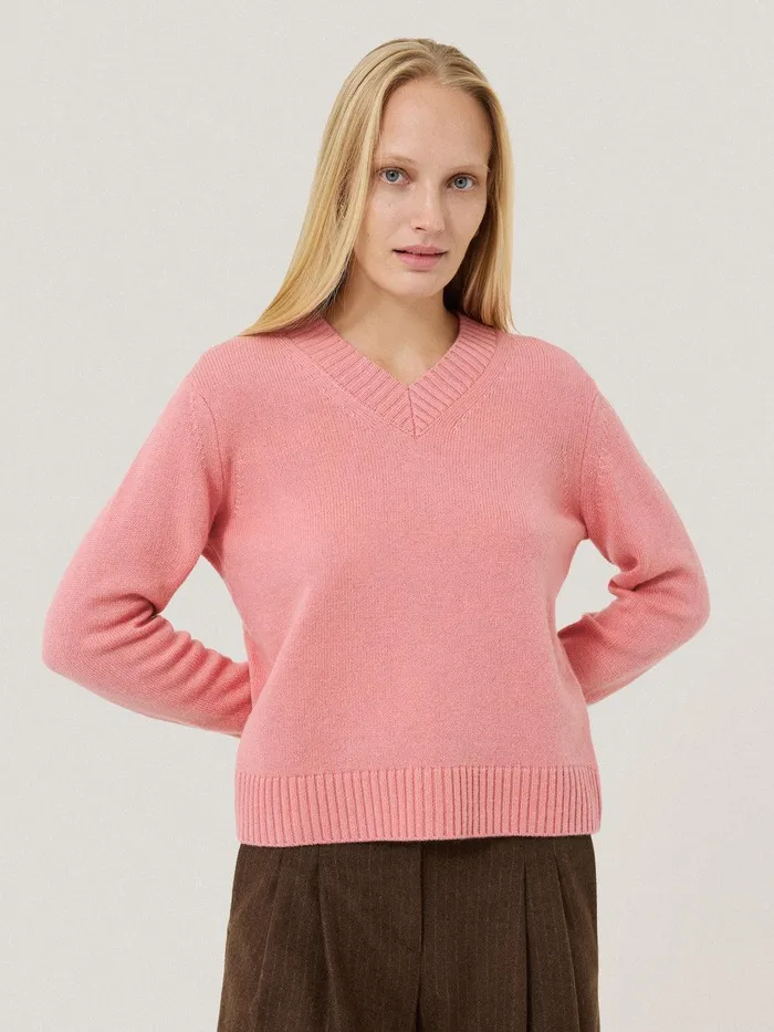 Women Wool Cashmere Blend V Neck Pink Jigsaw Knitwear and Cashmere