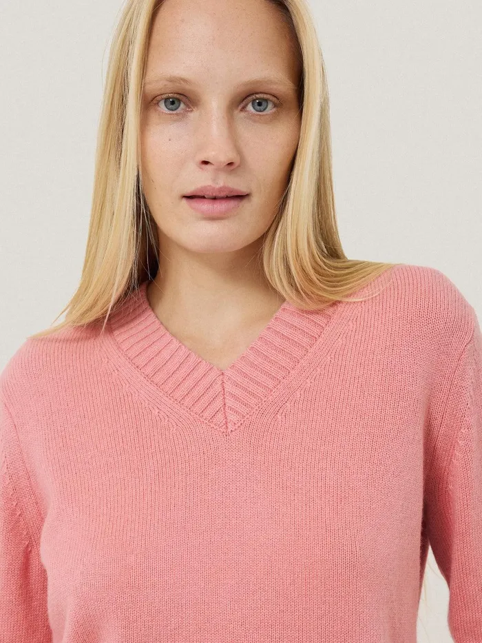 Women Wool Cashmere Blend V Neck Pink Jigsaw Knitwear and Cashmere
