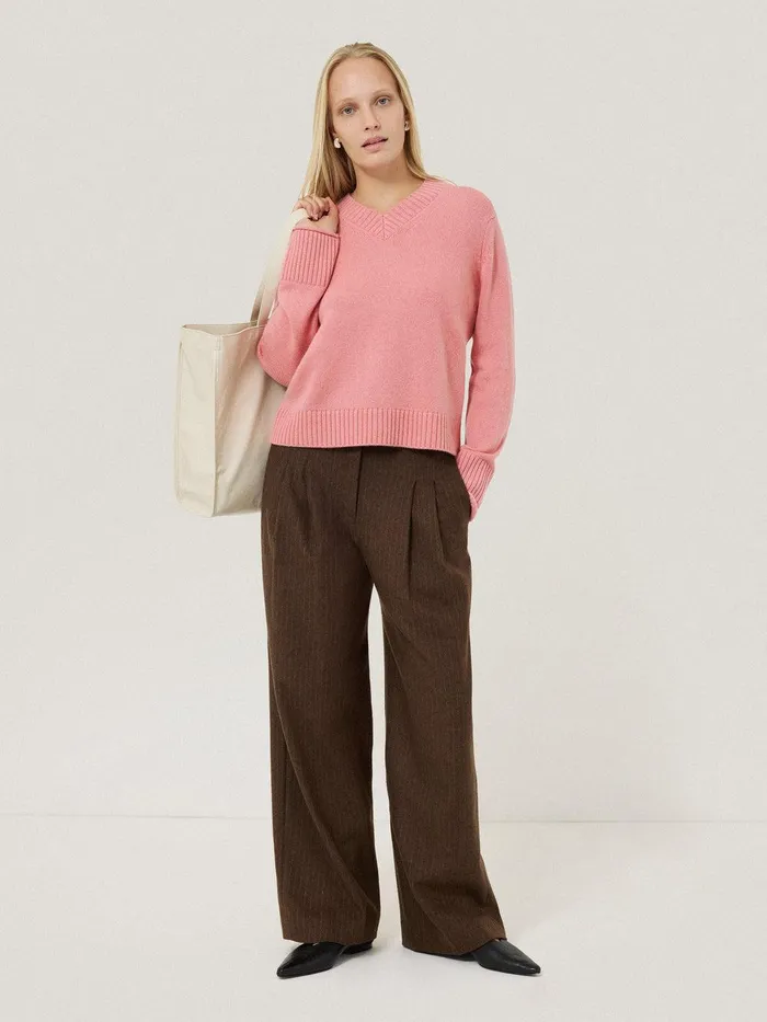 Women Wool Cashmere Blend V Neck Pink Jigsaw Knitwear and Cashmere