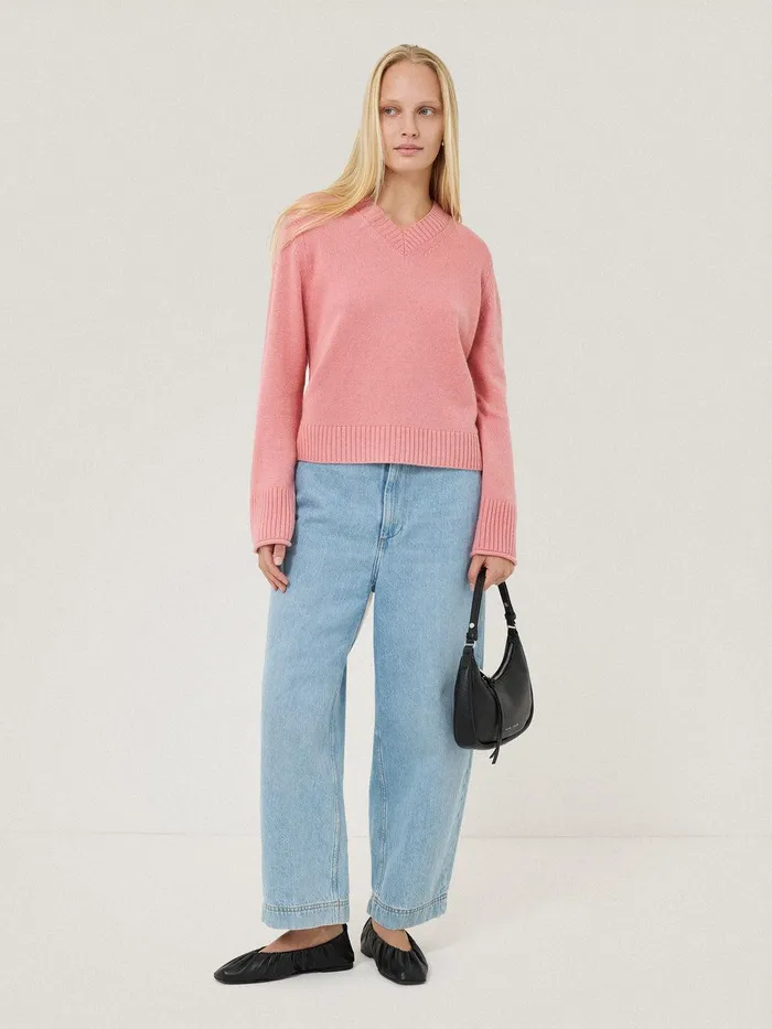 Women Wool Cashmere Blend V Neck Pink Jigsaw Knitwear and Cashmere