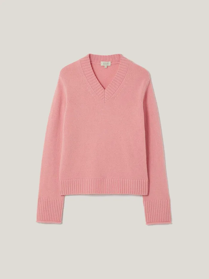 Women Wool Cashmere Blend V Neck Pink Jigsaw Knitwear and Cashmere