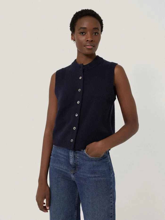 Women Wool Cashmere Blend Waistcoat Navy Jigsaw Shirts and Tops