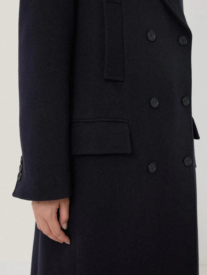 Women Wool Double Breasted Overcoat Navy Jigsaw Coats and Jackets