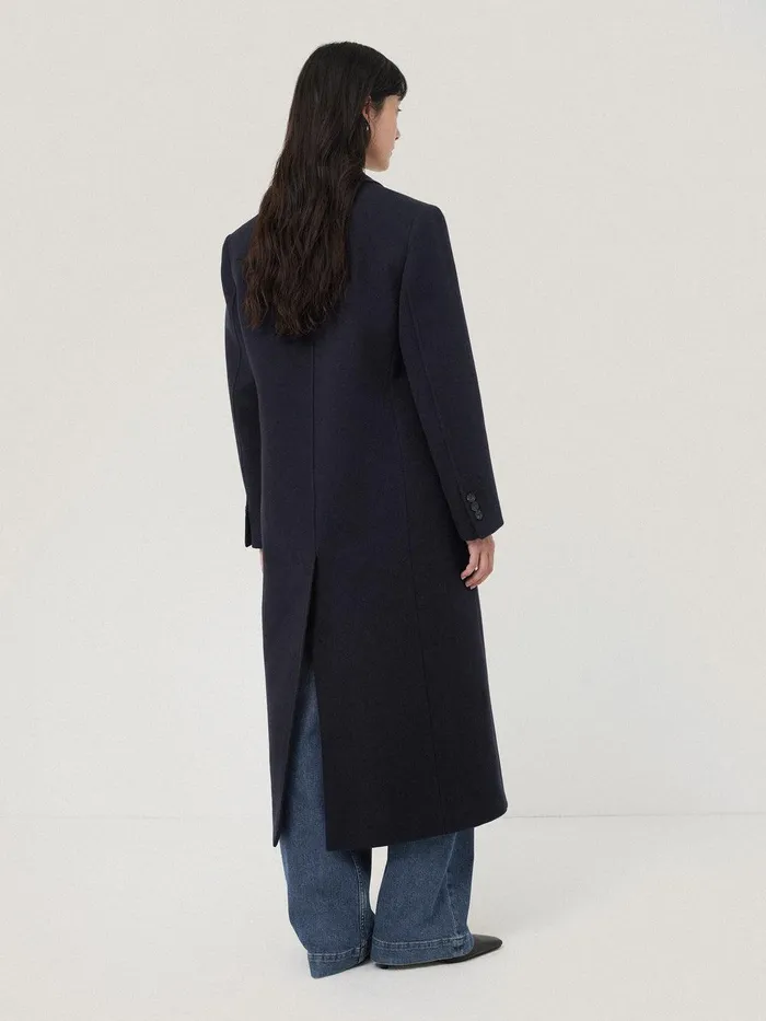 Women Wool Double Breasted Overcoat Navy Jigsaw Coats and Jackets