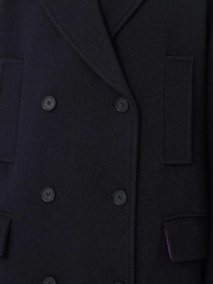 Women Wool Double Breasted Overcoat Navy Jigsaw Coats and Jackets