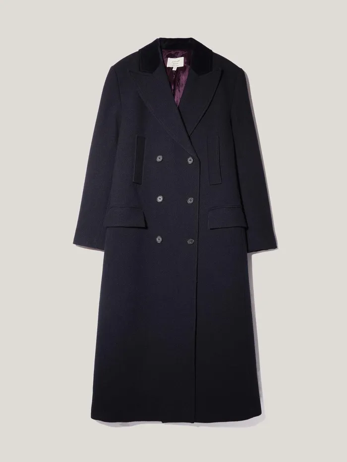 Women Wool Double Breasted Overcoat Navy Jigsaw Coats and Jackets