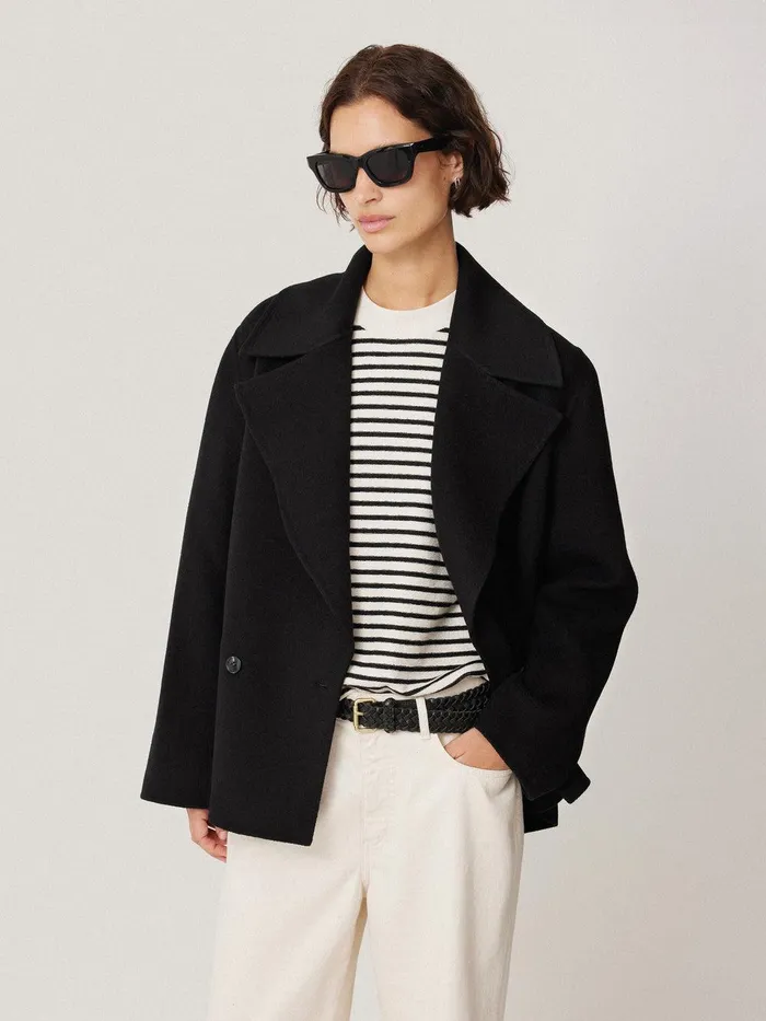Women Wool Double Faced Short Coat Black Jigsaw Coats and Jackets